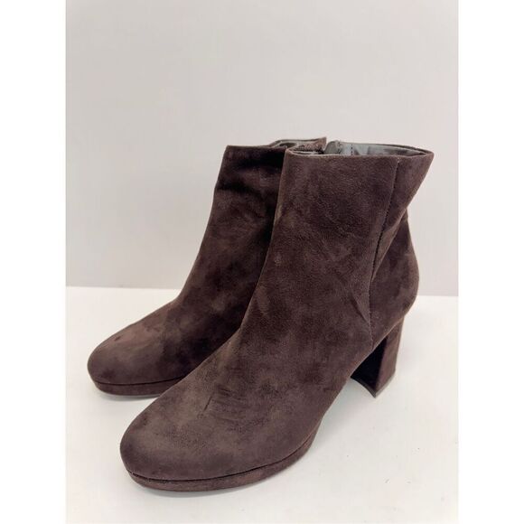 Calvin Klein Ankle Boots Size 8 Brown Block Heel Side Zip Winter Booties - Picture 2 of 10
